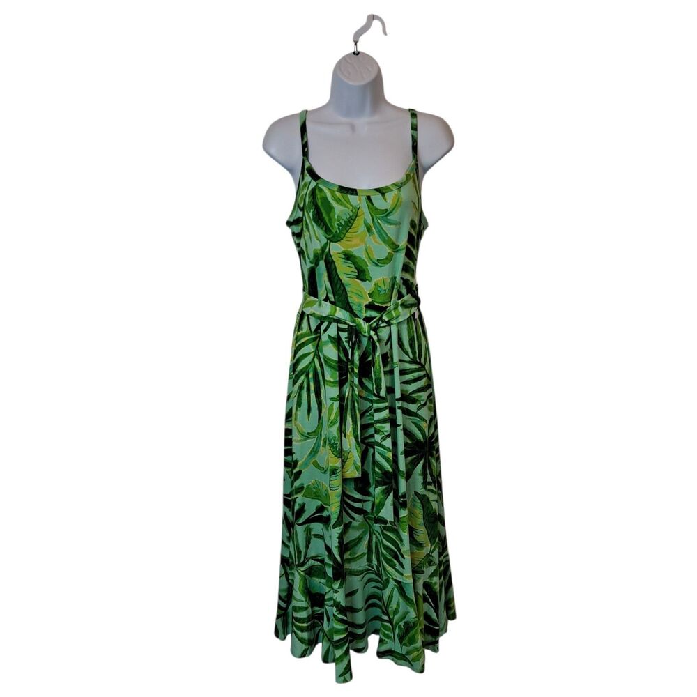 Emma & Michele Women's Tropical Midi Dress Size S Green Resort Wear Cruise